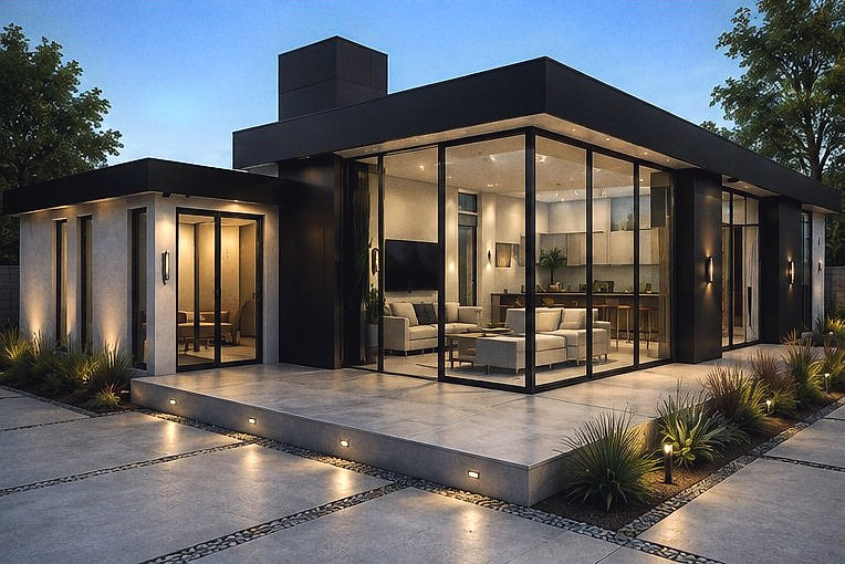 Design rendering of Flat-roof courtyard residence in Malibu, California — view 3